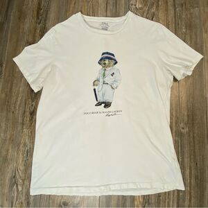Vintage Polo Ralph Lauren Shirt Mens Large White Bear White Suit Hat Umbrella